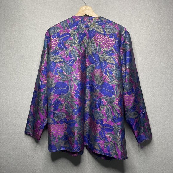 Vintage First Thaisilk Womens Floral Blazer Jacket 100% Silk Purple/Gold/Blue M - Picture 7 of 8